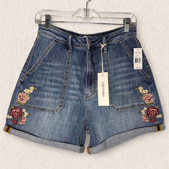 NWT Anthropologie Driftwood Denim Shorts Size 30 Embroidered Floral Boho Indie - Picture 1 of 11
